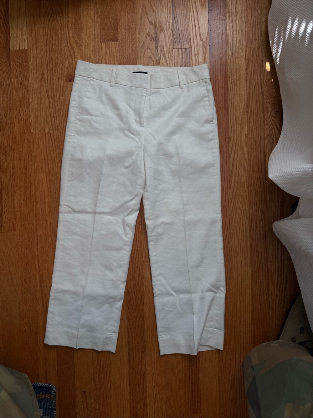 J. Crew White Linen-Blend Cropped Chinos